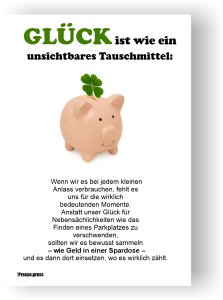 Glück bewusst einsetzen – als Poster, Leinwand oder Postkarte