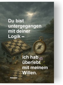 Wortkunst für alle, die mit dem Herzen kämpfen, wenn der Kopf längst aufgibt – als Poster, Leinwand oder Postkarte